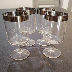 Vintage MCM Dorothy Thorpe Allegro Silver Wide Band Wine Water Goblet Glasses